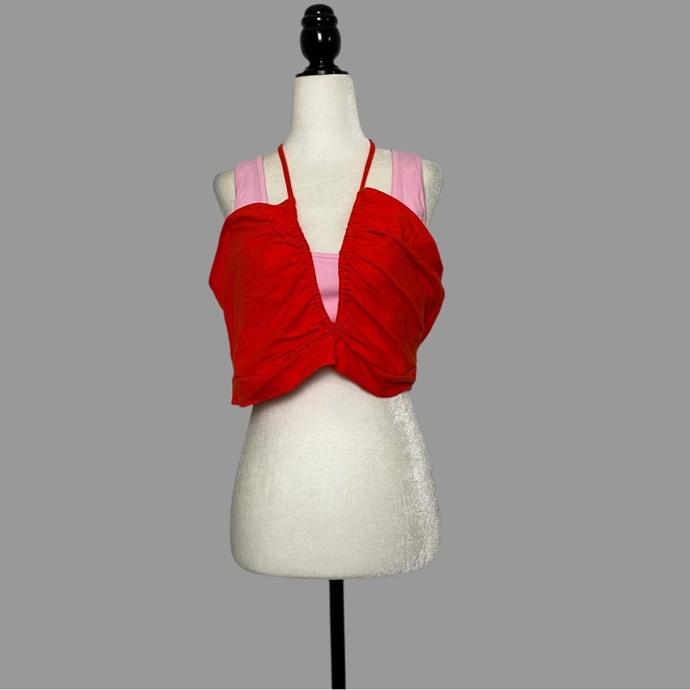 ❤️ XLP ❤️ NWT Anthro Layered Tank Strappy Cropped Halter Tie Colour Block​